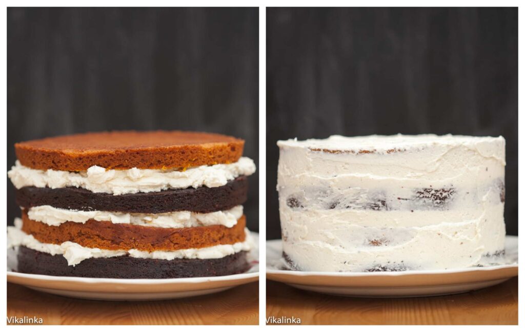 Two process shots showing layers and then with first icing coat