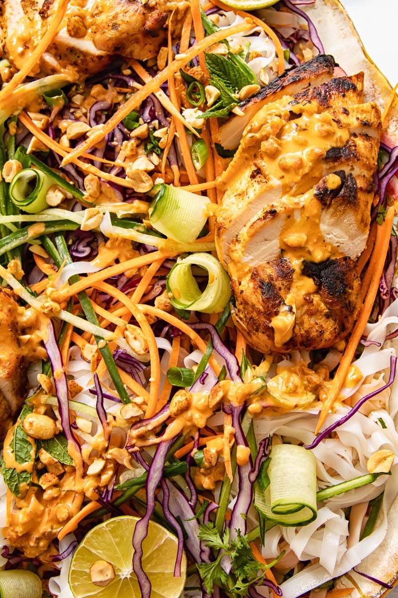 close up of grilled chicken salad