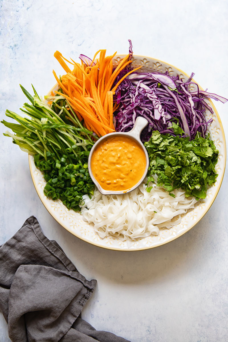 rice noodle salad ingredients in a bowl