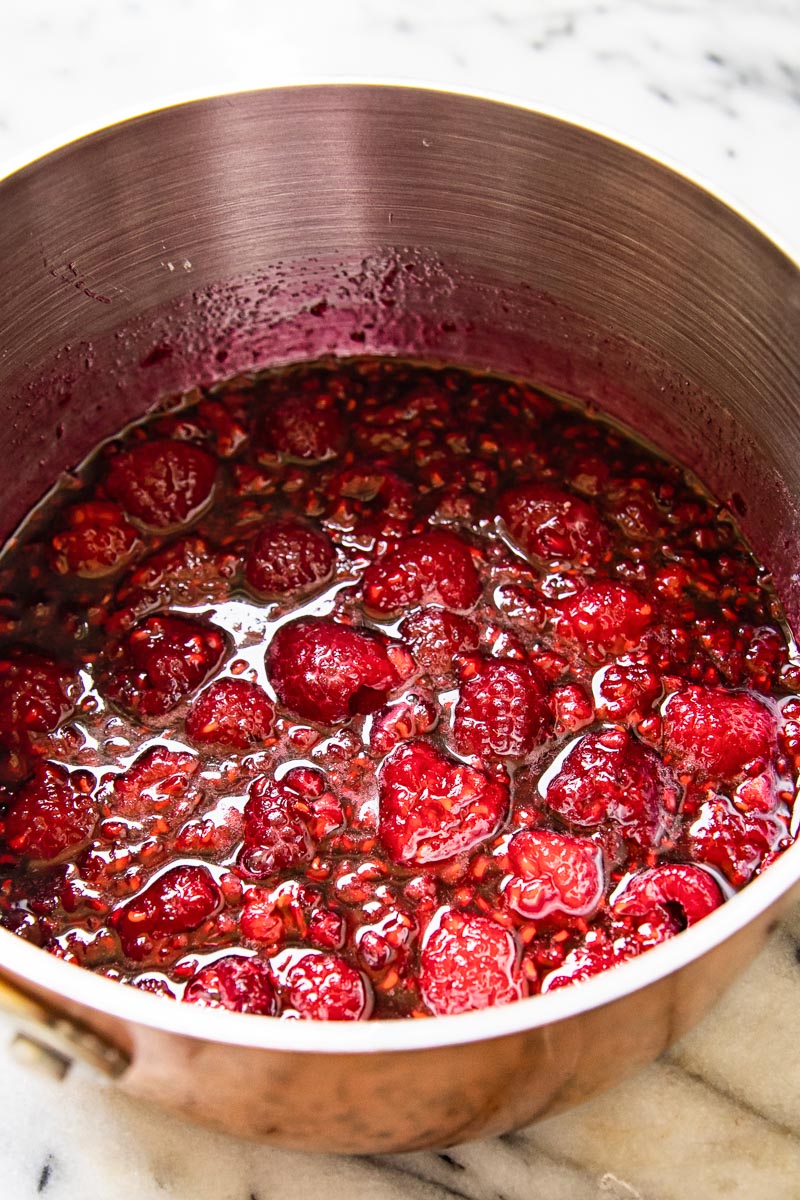 raspberry compote in a saucepan