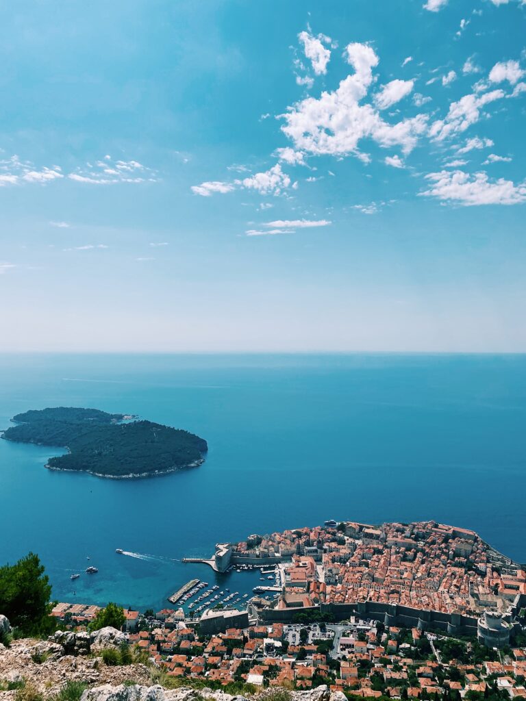 View of the Adriatic and Dubrovnik seen from a mountain