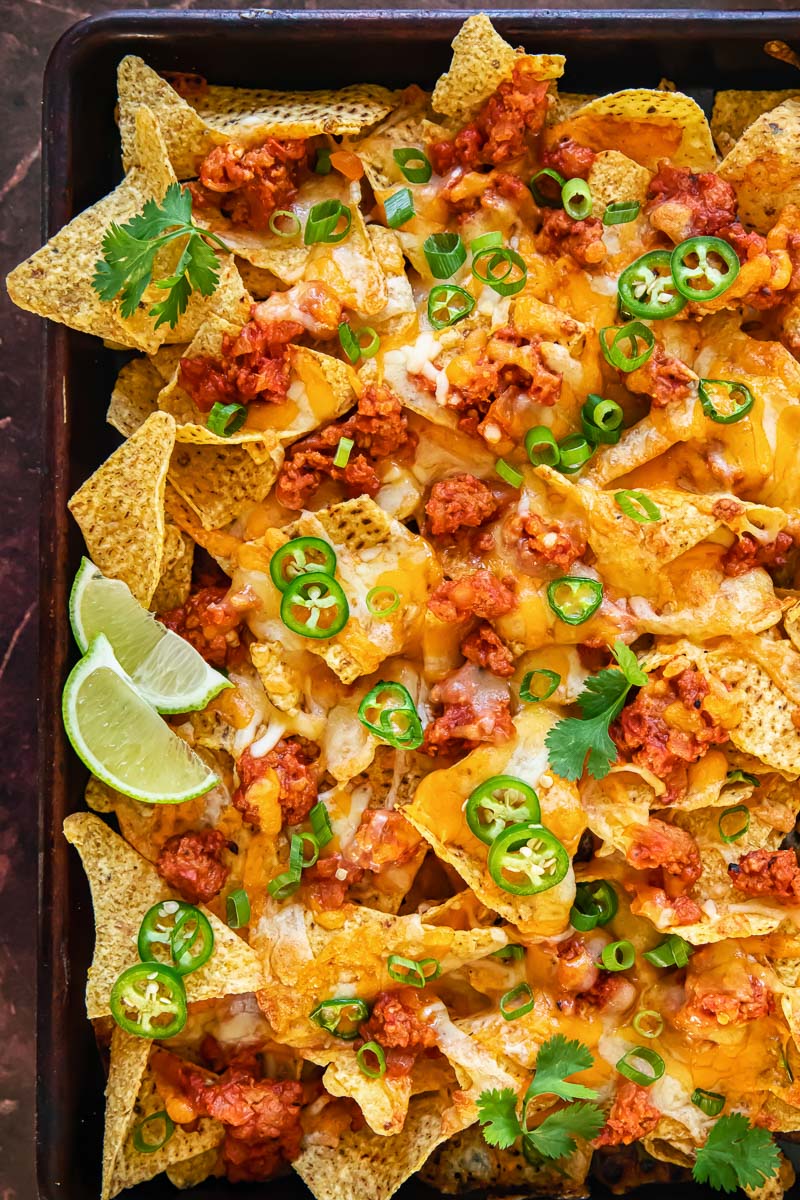 nachos on a baking tray