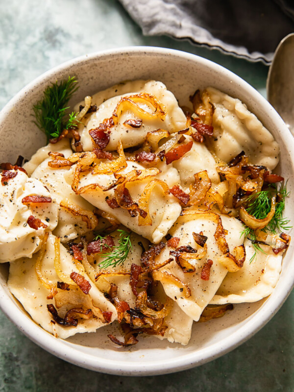 Ukrainian dumplings in a bowl