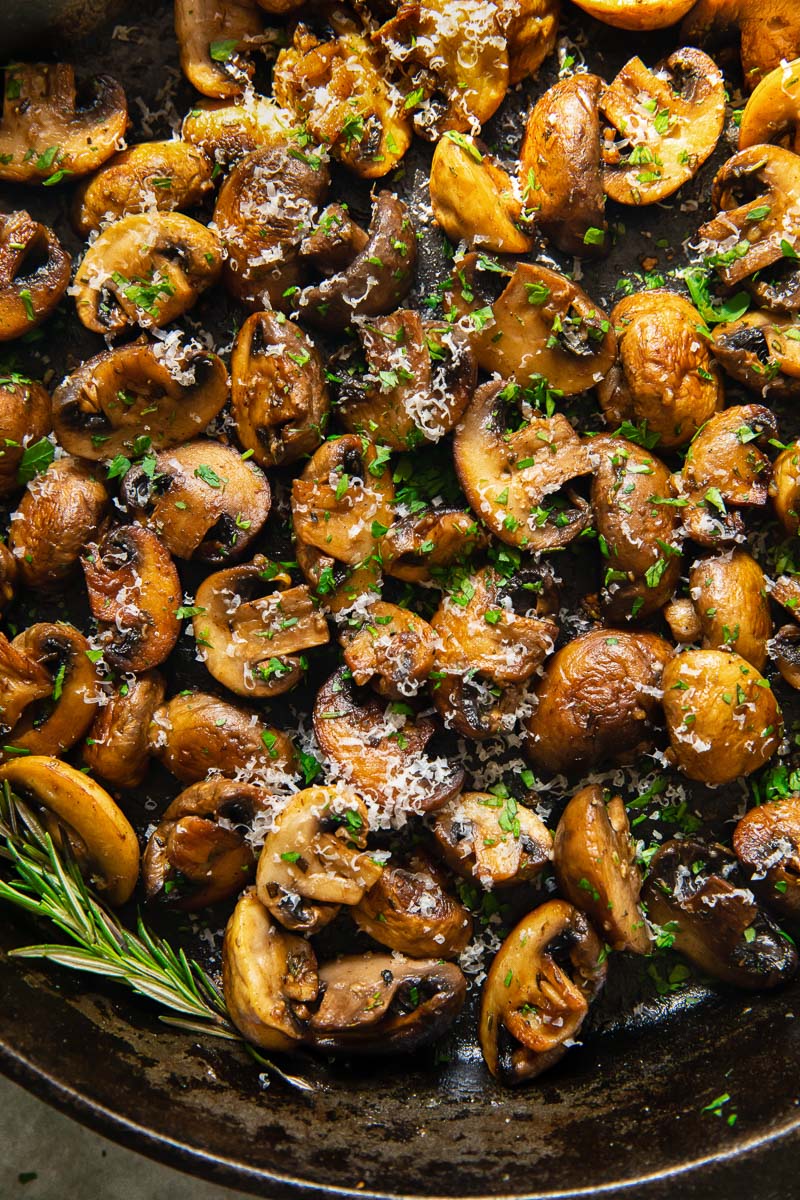 fried mushrooms sprinkled with Parmesan and rosemary