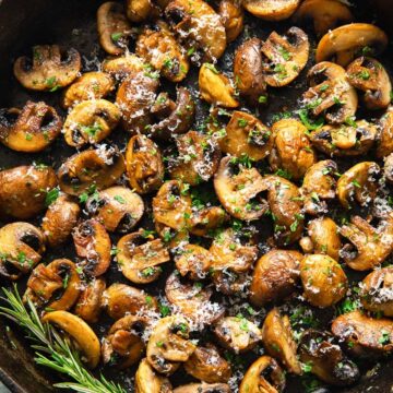cooked mushrooms in a pan
