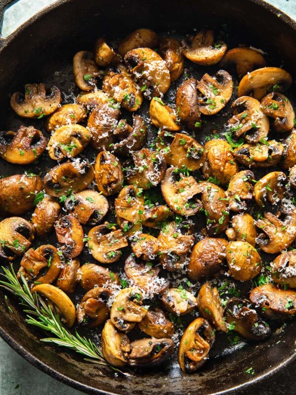 cooked mushrooms in a pan