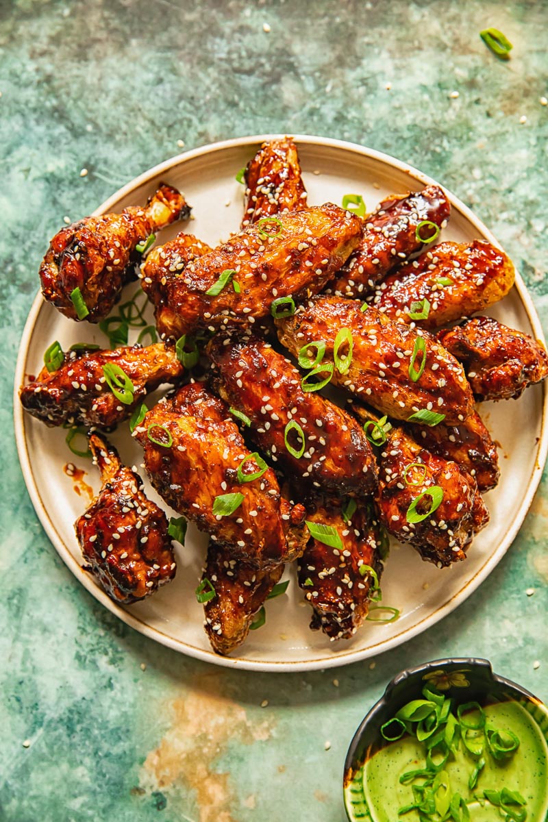 Top down view of Chicken Wings on a plate