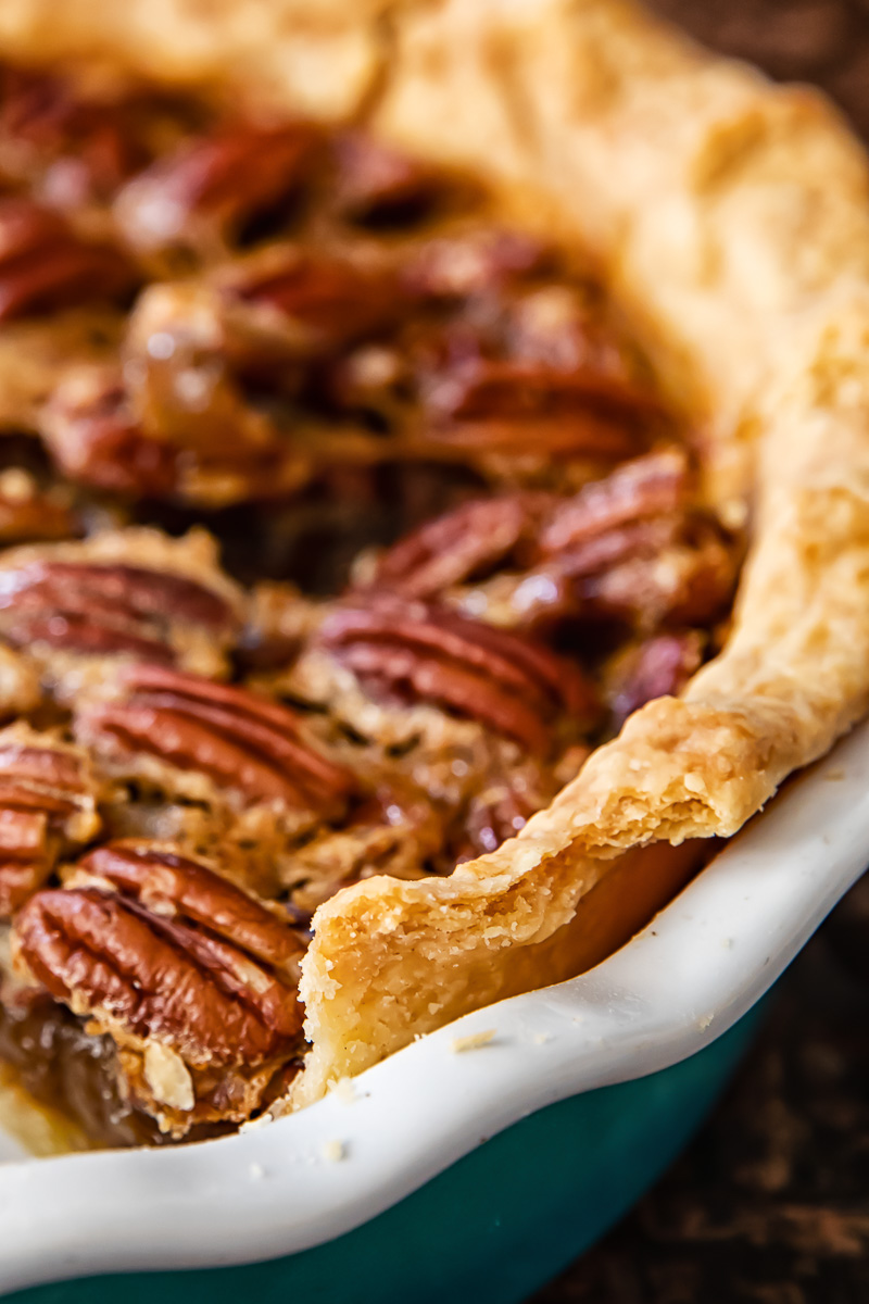 close up of pie crust to show the flaky texture