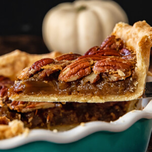 a slice of pecan pie