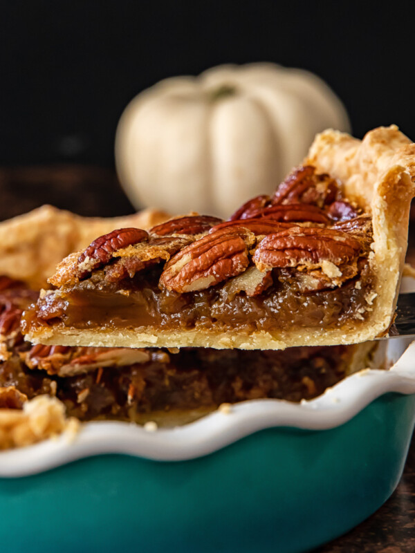 a slice of pecan pie
