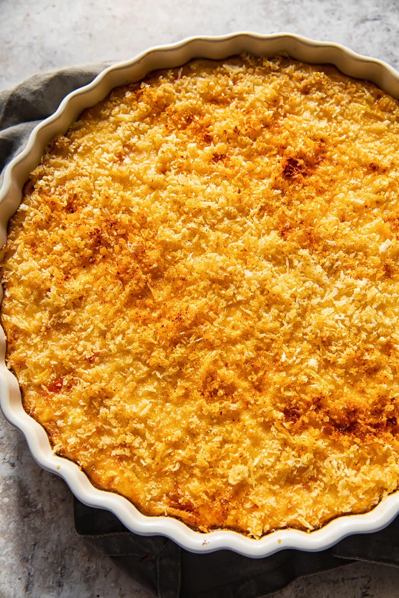 top down view of corn gratin