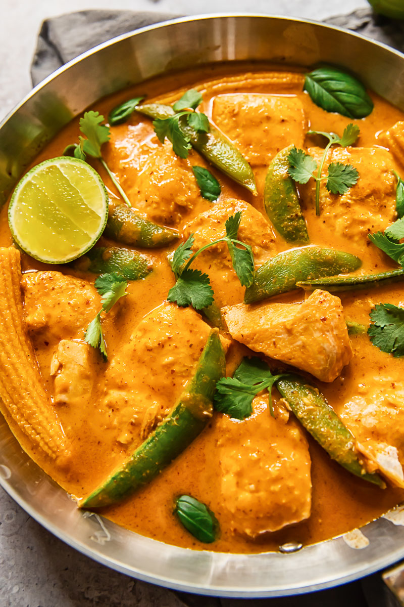 salmon curry in a pan