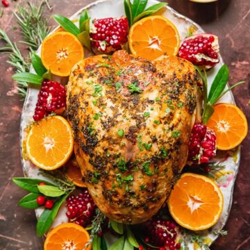 top down view on garnished roast turkey crown