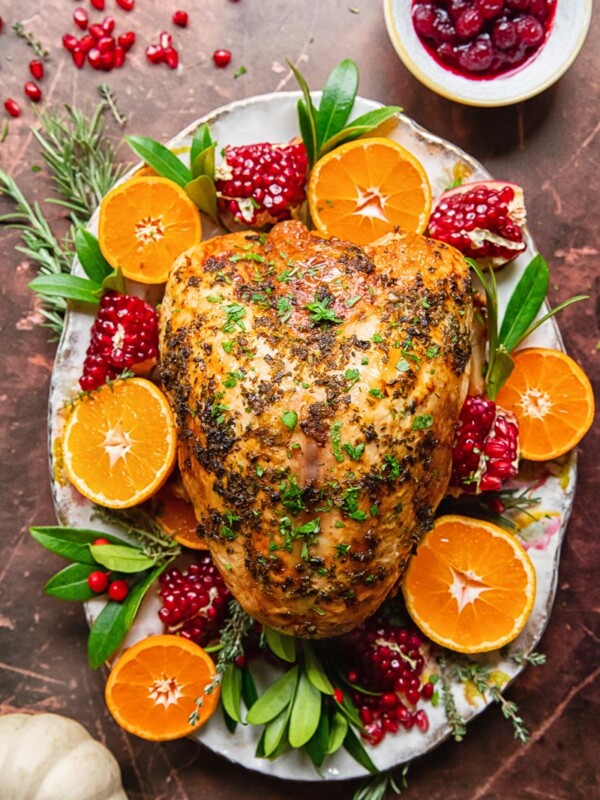 top down view on garnished roast turkey crown