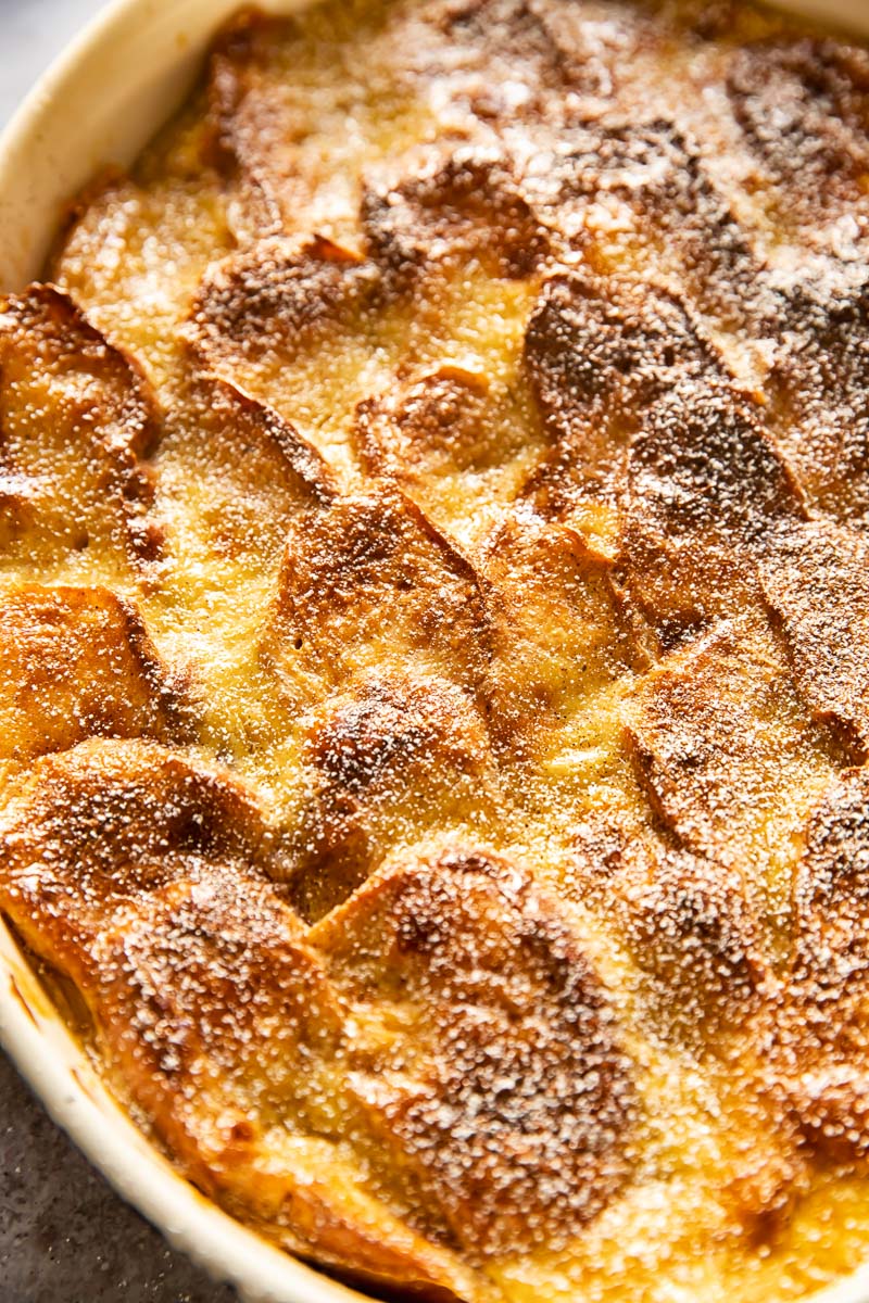 bread and butter pudding close up