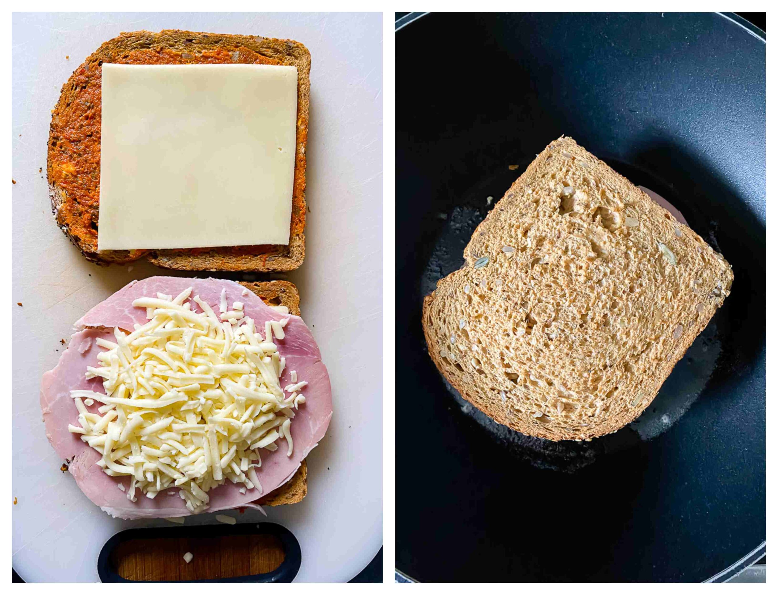 ham and cheese toastie process images