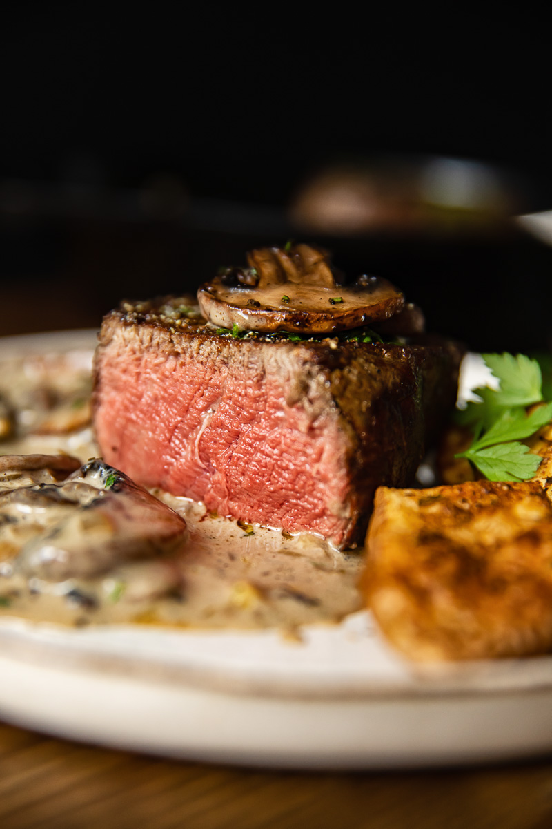 filet mignon cut with interior exposed