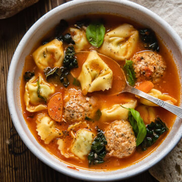 tortellini soup in a bowl