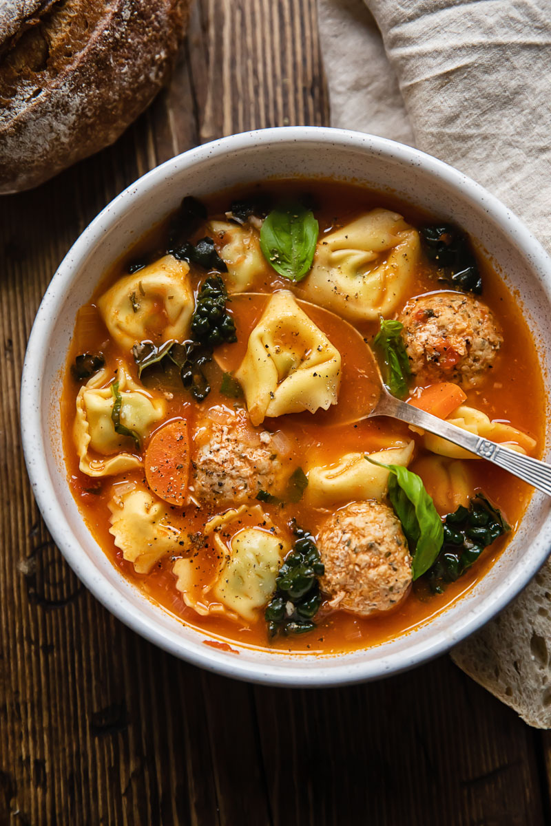 Chicken Meatball Soup with Tortellini - Vikalinka