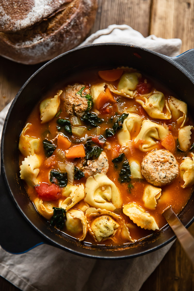 meatball soup with pasta and kale