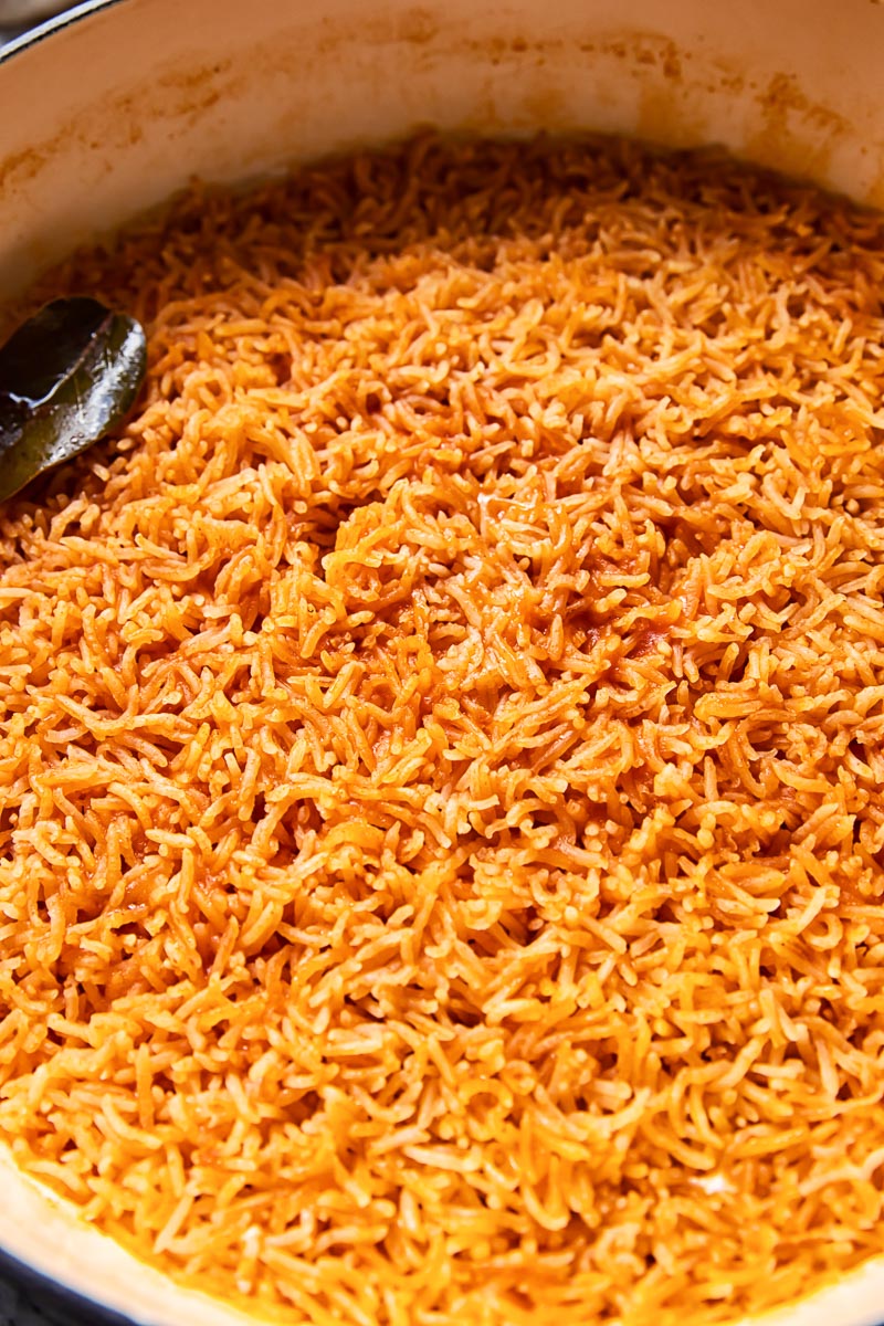 orange rice in a pan