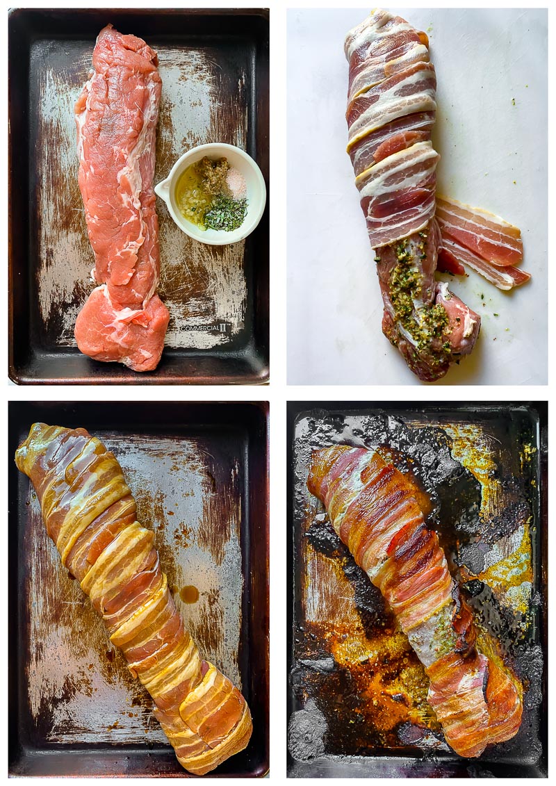 bacon wrapped pork tenderloin roast process images