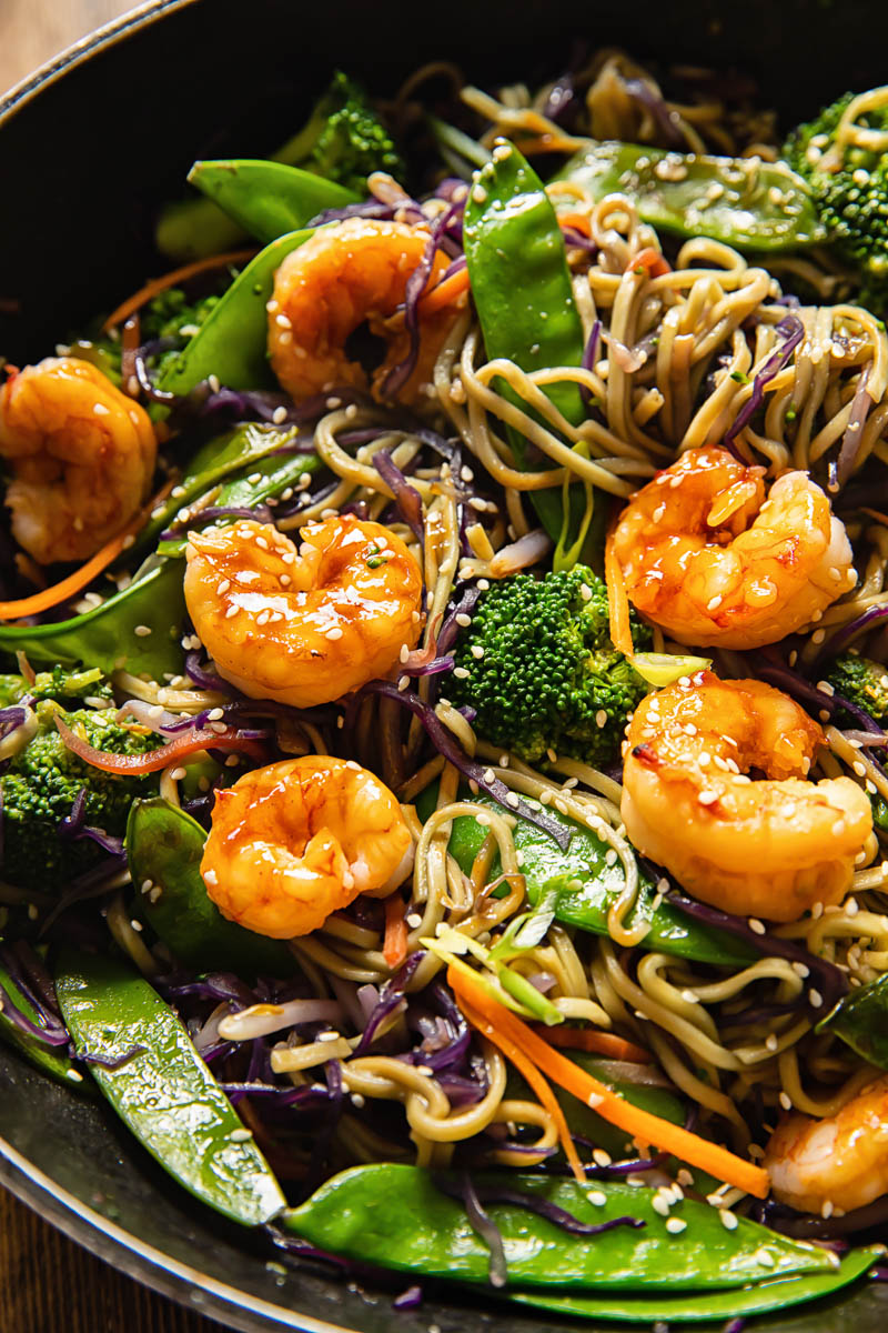 shrimp noodle stir fry