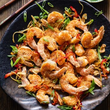 air fryer fried shrimp on a platter