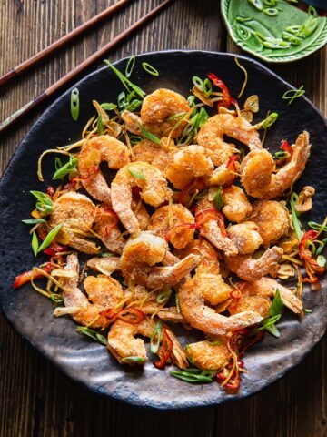 air fryer fried shrimp on a platter