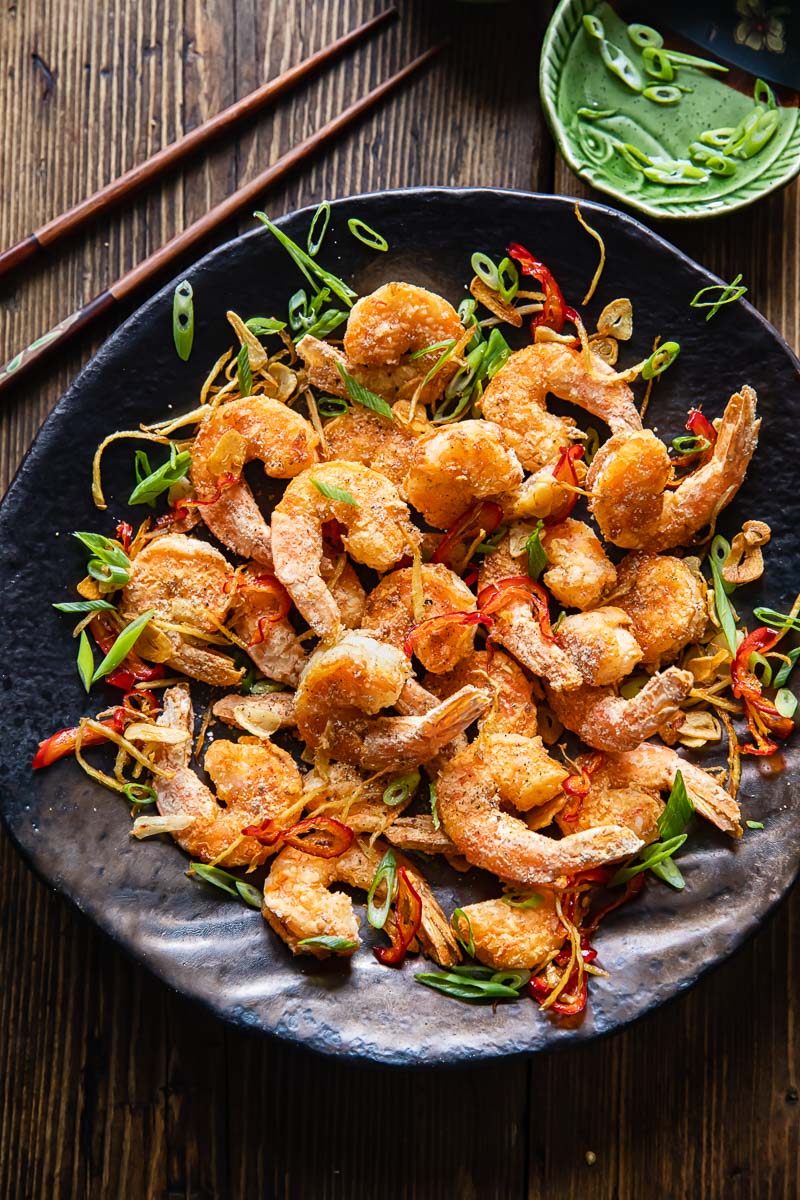 air fryer fried shrimp on a platter