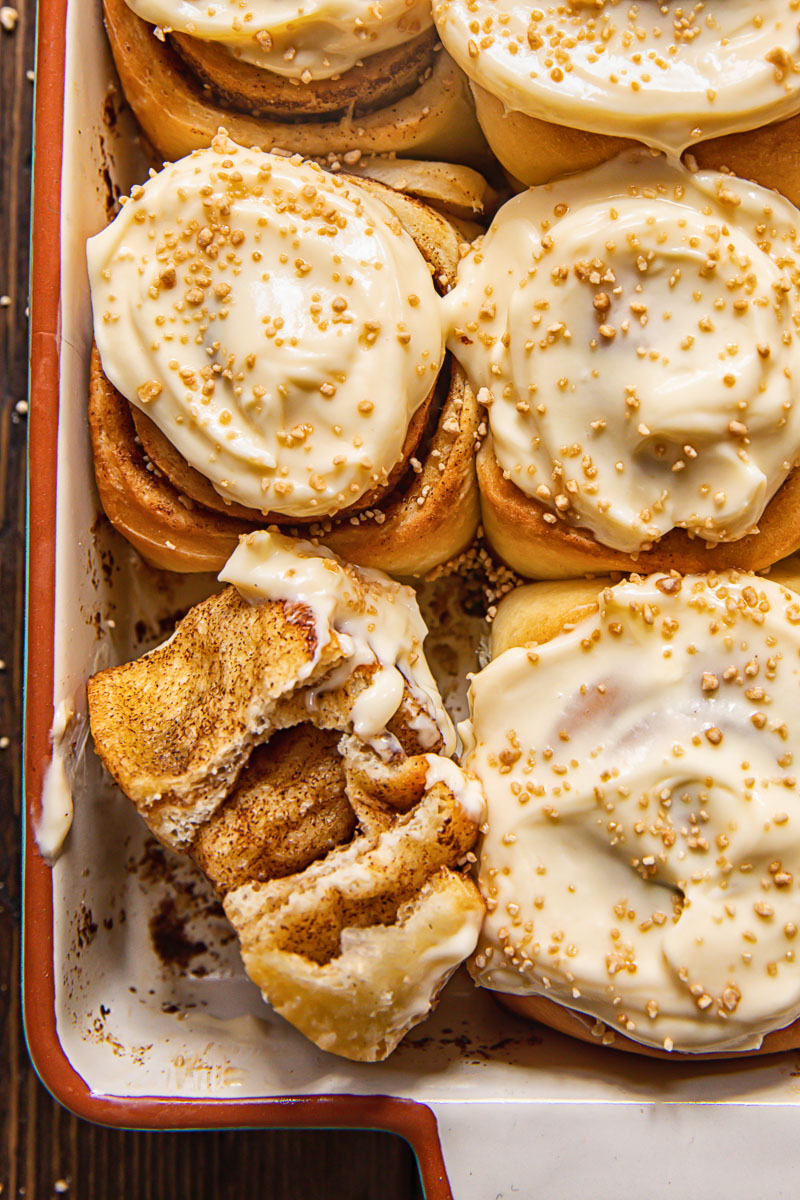 close up of sweet rolls in a pan