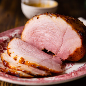 side view of sliced ham