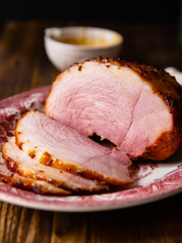 side view of sliced ham