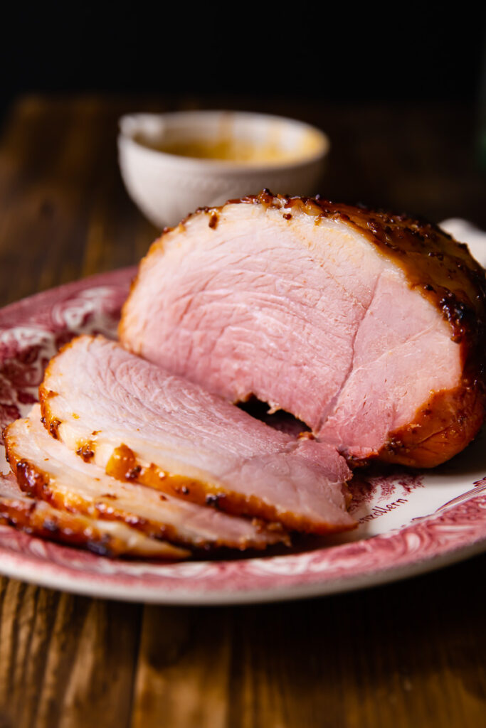 side view of sliced ham