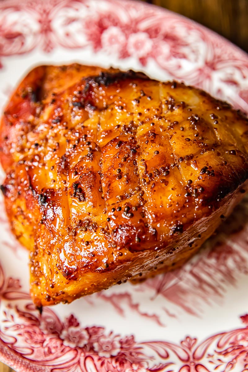 top down view of glazed ham