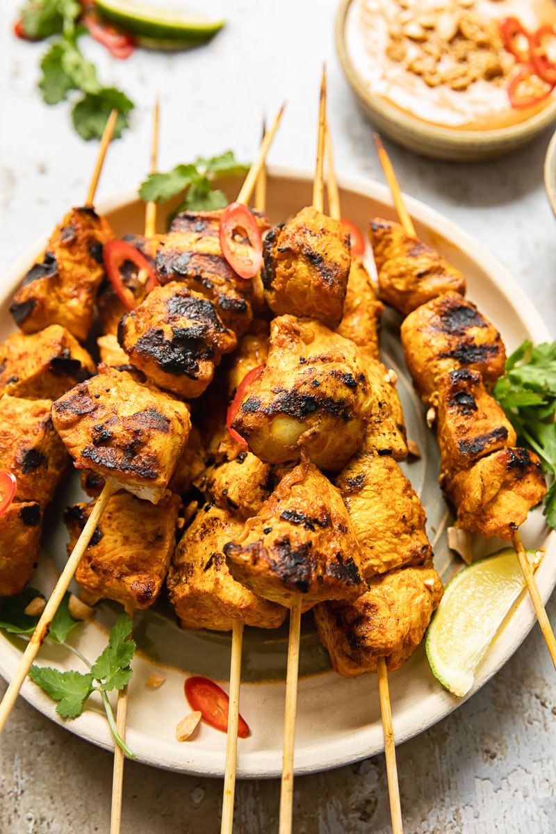 Chicken Satay With Peanut Sauce And Cucumber Salad