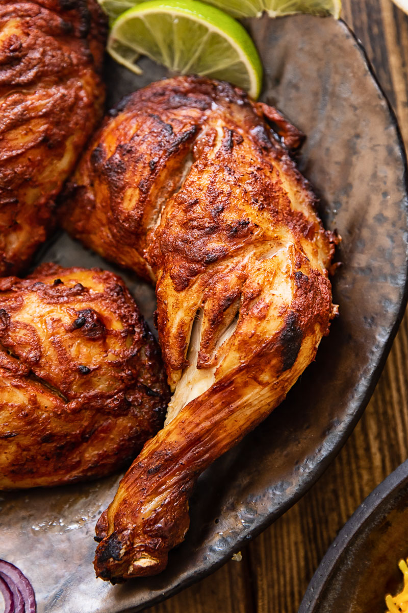 close up of tandoori chicken leg