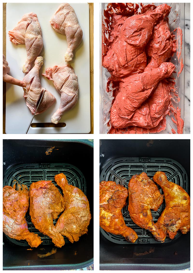 air fryer tandoori chicken process images