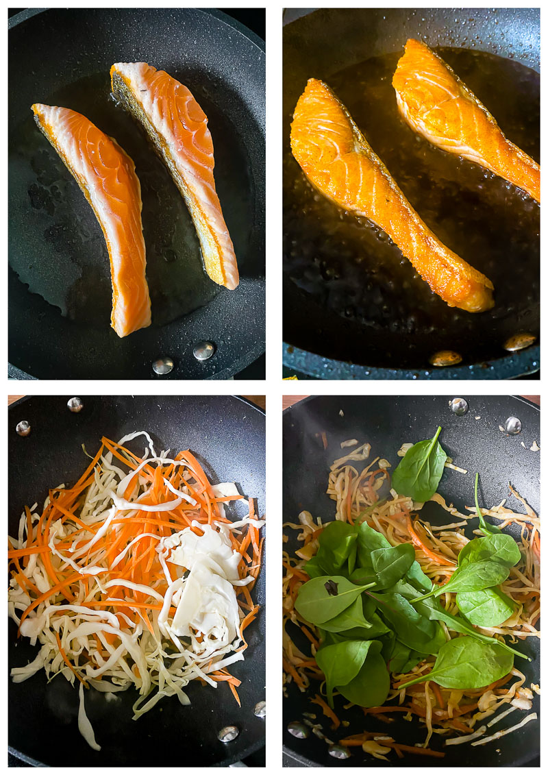 teriyaki salmon donburi process images