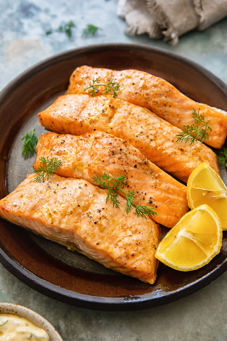 Air Fryer Salmon with Lemon Dill Sauce (8 Minute Recipe) - Vikalinka