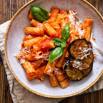 pasta alla norma in a bowl