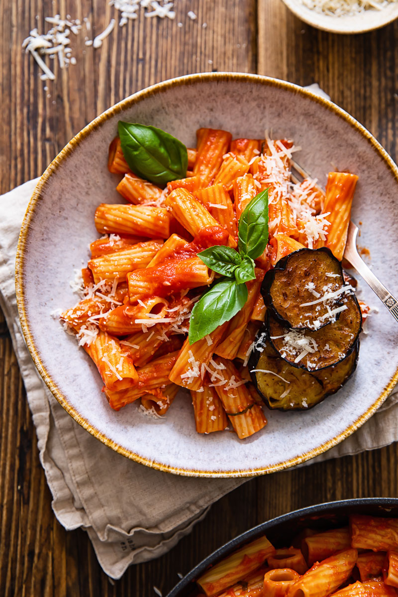 pasta alla norma in a bowl