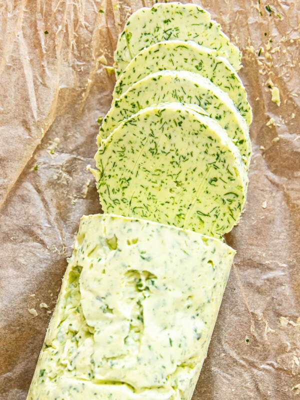 sliced block of herb butter