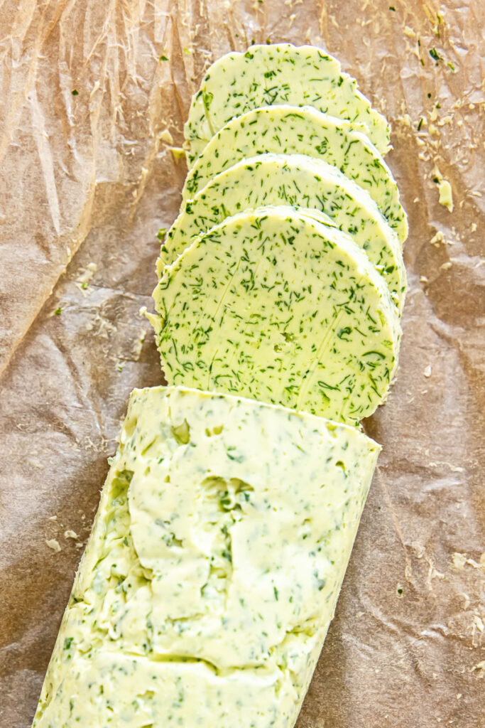 sliced block of herb butter