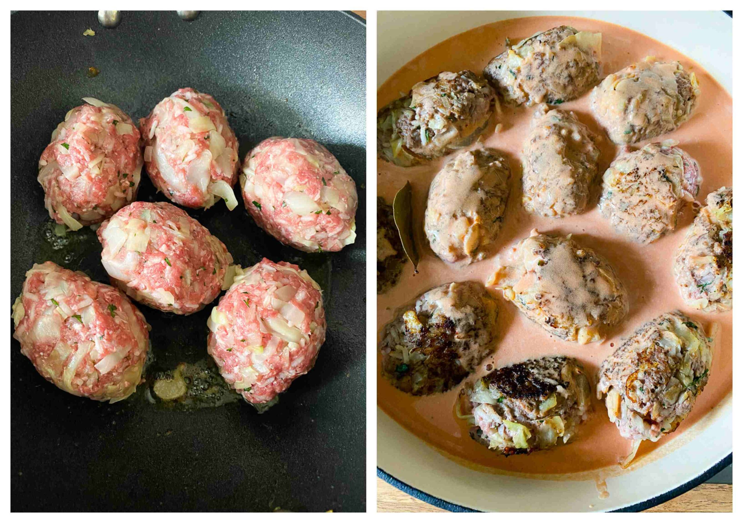 cabbage rolls patties with and without a sauce
