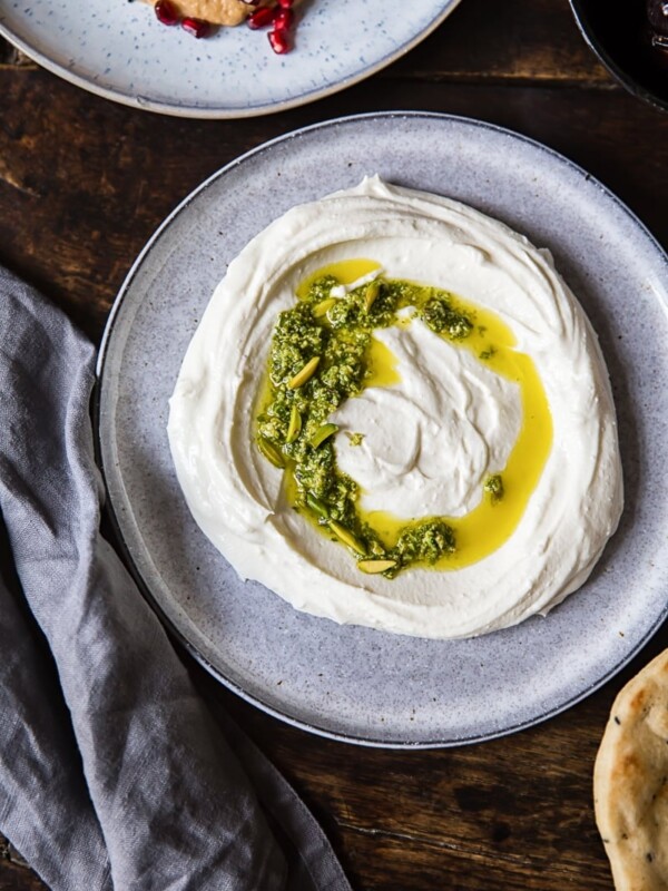 Top down of dip on a plate