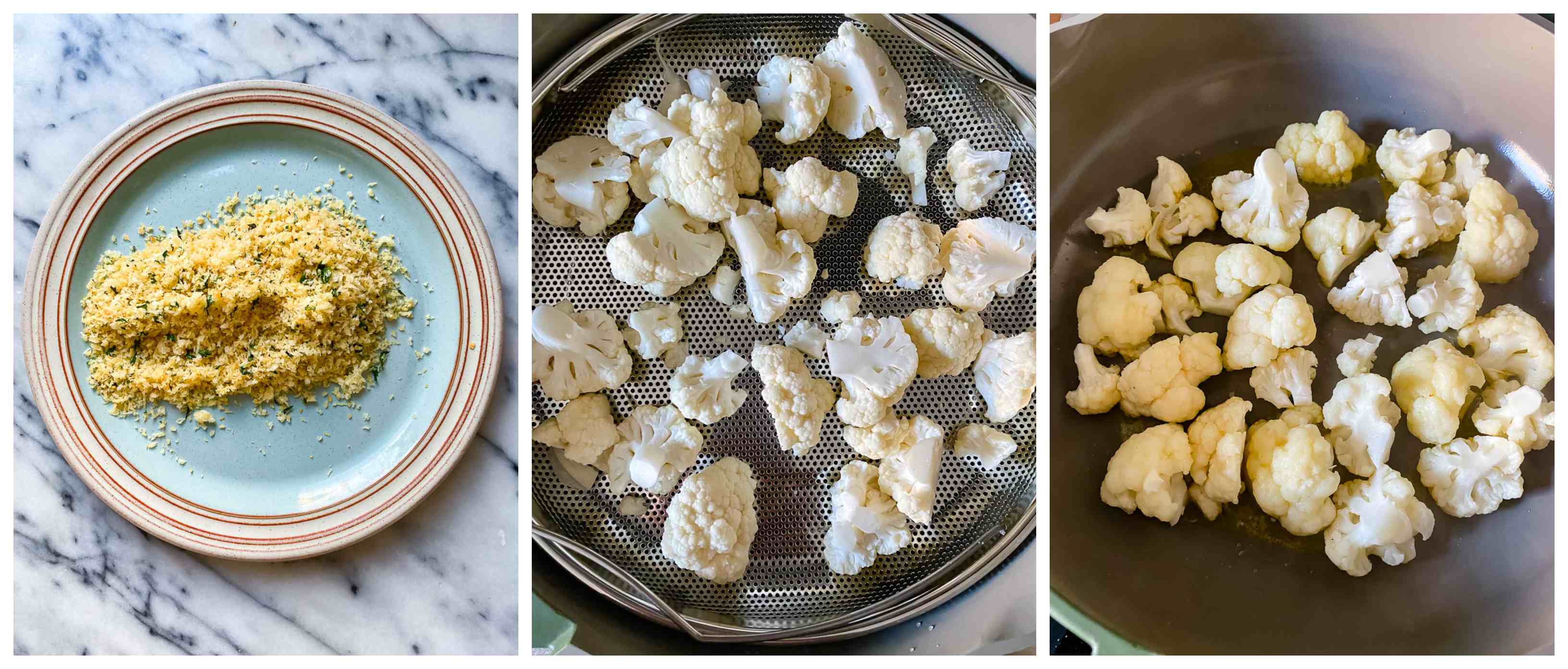 Three photos showing how to prepare the dish