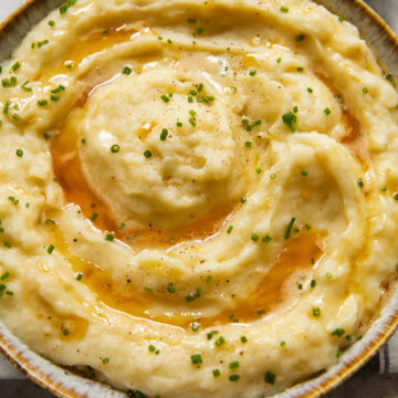 mashed celeriac and potatoes in a bowl