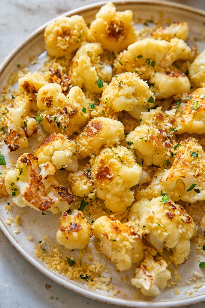 Close up of a plate of cauliflower