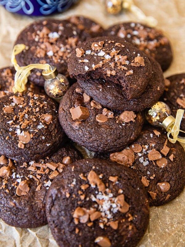 chocolate chip cookies piled on top of each other